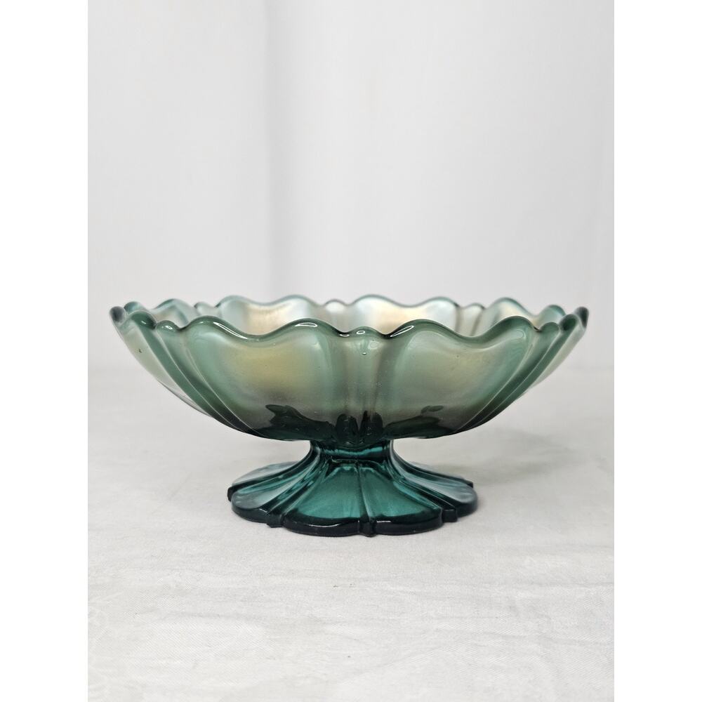 Vintage Carnival Glass Dish Bullseye Pedestal Ice Cream Iridescent Fluted Rim